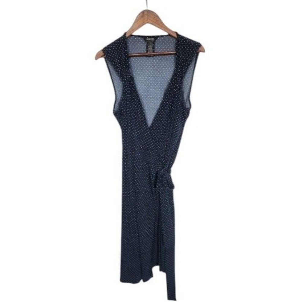 Womens George Stretch Navy White Polka Dot Wrap Dress - XL